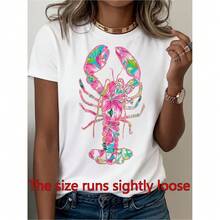 Camiseta de manga corta casual 100% para mujer - Camiseta de manga corta con cuello redondo estampado a la moda, tejido transpirable lavable a máquina, cómoda, fácil y elegante para uso diario en verano. Regalo perfecto. Corte holgado. Envío local - Blanco - Ver 8