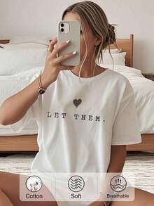 Women's Casual Loose Off-Shoulder T-Shirt, Positive Quotes T-Shirt For Mental Health And Anxiety, Inspirational Quote T-Shirt, Self-Love Gift Idea - 白色 - 查看 8