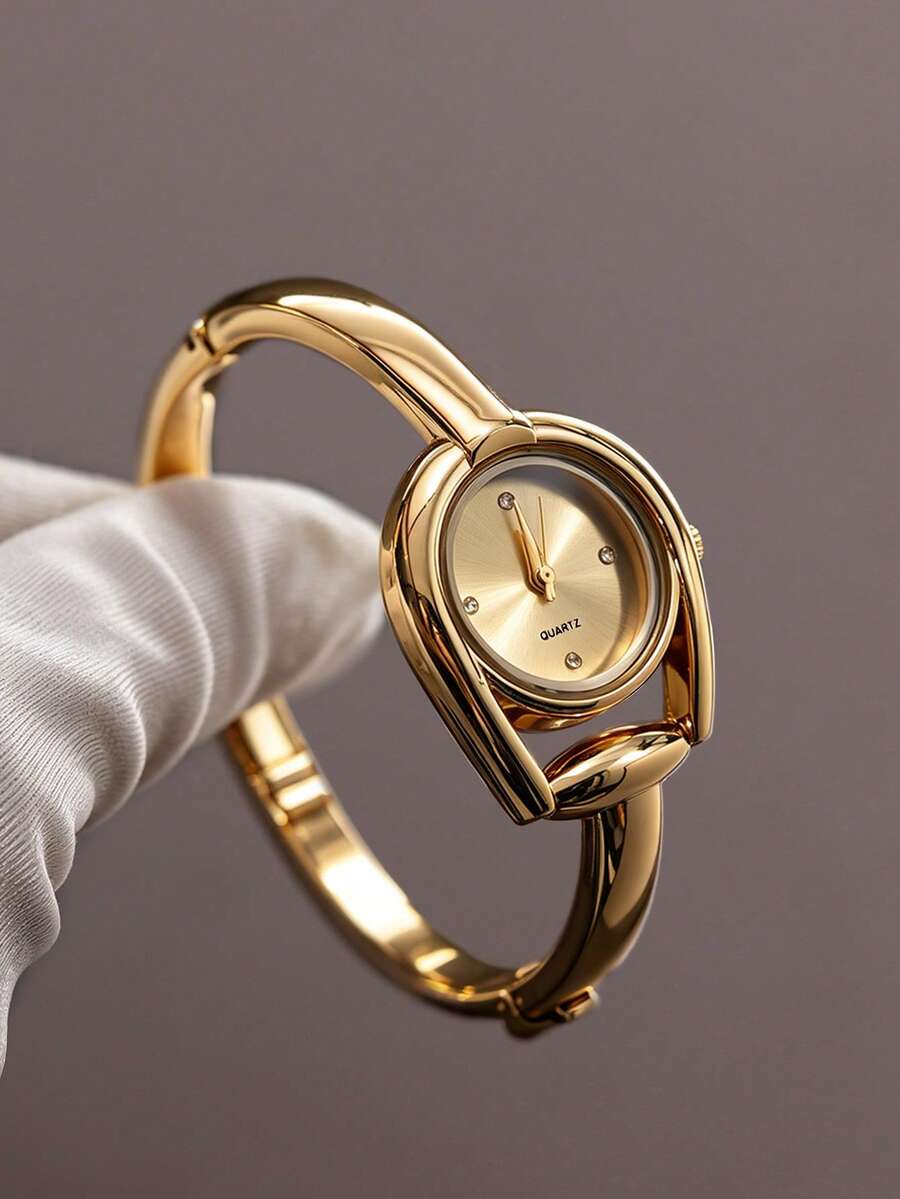 1 pieza Reloj pulsera de mujer, esfera pequeña con números romanos, correa no ajustable, estilo británico retro, reloj de lujo de nicho de cuarzo, adecuado para ocasiones como vacaciones, fiestas, bodas, vuelta al colegio, Navidad, Acción de Gracias, Halloween, Pascua, y un regalo ideal para mujeres - Dorado - Ver 1