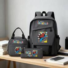 Miniso Marvel The Amazing Spider-Man 3 PiecesGrey Backpack Set Laptop Bag With Insulated Bag & Pencil Case Suitable For Office, Study And Travel - Grey - View 6