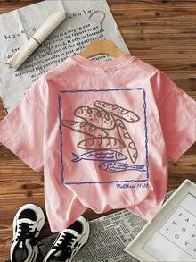 Camiseta con estampado gráfico, de manga corta y cuello redondo, top casual para verano y primavera, ropa de mujer - Blanco - Ver 9