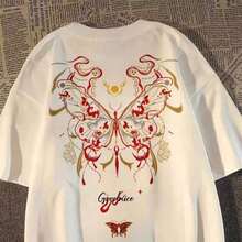 Soft Soft 2026 Nueva Camiseta de Manga Corta con Estampado  de Mariposas, Cuello Redondo a la Moda, Corte Holgado, Top Casual Versátil para Verano pattern pattern - Albaricoque - Ver 8