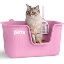 ESQUIMAL Cat Litter Box With Scoop, High Walls (Gray, Large) - 粉紅色的 - 查看 1