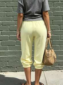 Women's Heathered Capri Sweatpants, Drawstring Waist Casual Cropped Joggers - 黃色 - 查看 6