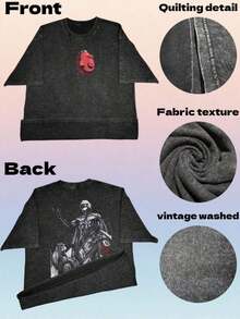 Local Warehouse Items Women's ClothesUnisex Vintage Washed Oversized Black Tshirt Short Sleeve Tees Graphic Men Women Clothing Skeleton Warrior And Heart Hot Anime Griffith Vintage Graphic Washed Tee Men Manga Gothic Tshirts Casual Cotton Tshirt Harajuku Male Street Tops,Cosplay,Wash Shortsmotif Women Clothesanti-UV Men T-Shirts Fall/Winter - màu đen - Xem 5