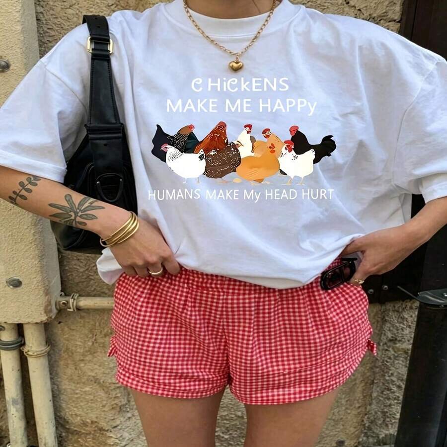 Cute Daily Casual Graphic T-Shirt 100% Cotton Oversized Soft Breathable Casual Crewneck Short Sleeve Top Aesthetic Daily Fashion Lovers Casual Wearers Gift Givers Basic - 白色 - 查看 1