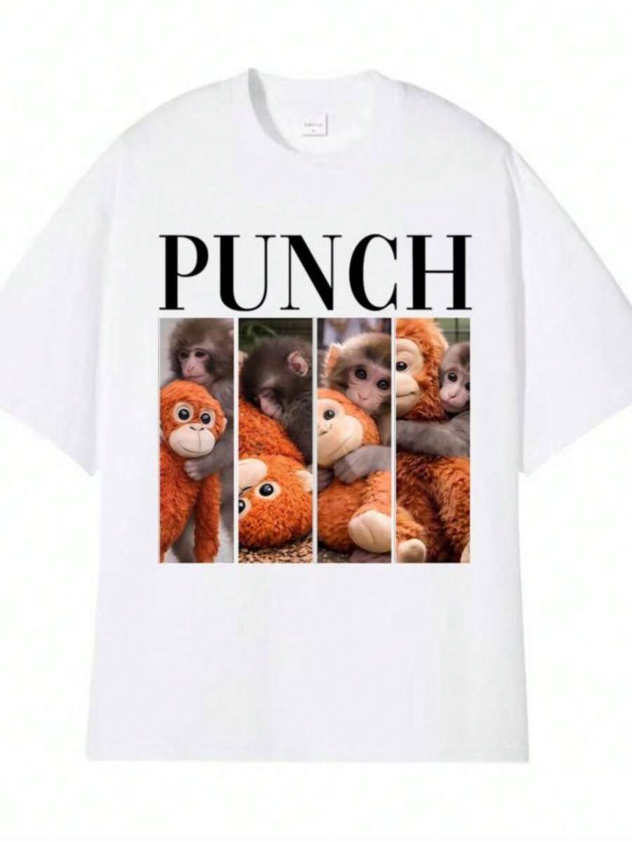 Women's T-ShirtsStay Strong Punch The Monkey Printed T Shirts Men Women Oversized Fashion Style T-Shirt 100 Cotton Short Sleeve Casual T-Shirts - 白色 - 查看 1