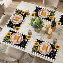 1pc Plaid & Sunflower Linen Placemat, Breakfast Mat, Coffee Coaster, Bowl Pad, Kitchen Accessory, Easy To Clean Dining Mat, Suitable For Home, Restaurant, Dining Decor, Holiday Gift, Gift For Friends, Multi-Piece Set - Multicolor - View 4