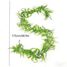 175cm/68.9in Artificial Hanging Plant Vine, Fake Fern Leaves, Plastic Tropical Greenery For Home, Garden, Wedding, Balcony Decor, Realistic Touch - Green - View 5