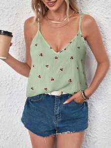 Top de tirantes casual con estampado de plantas para mujer, top de verano para vacaciones, top de verano para mujer, top tipo camiseta de verano casual, top tropical de verano, top casual de verano para mujer, top tipo camiseta de verano para mujer, - Verde - Ver 7