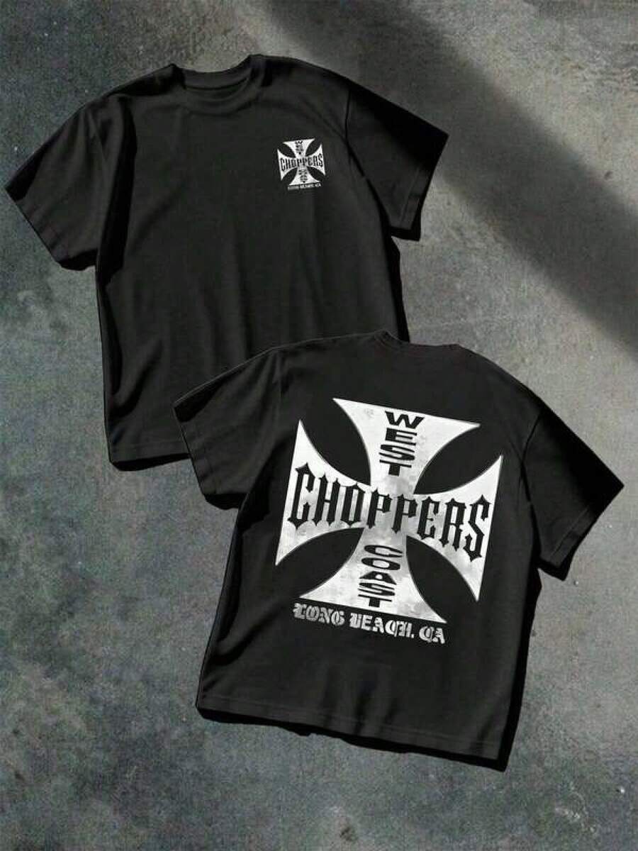Camiseta de doble cara con estampado temático de West Coast Choppers para hombre, adecuada para uso diario, ideal para hombres a la moda, una opción de regalo ideal, 100% algodón. - Negro - Ver 1