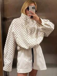 Women's Autumn Clothing Winter Clothing Polka Dot Winter Coat Women's Short Jackets Coats Long Sleeve Blouses Ladies Zip-Up Jackets Spring And Autumn Short Coats New Streetwear Zip-Up Short Jacket - 彩色 - 查看 8