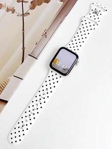 1件極簡可愛黑白波點矽膠錶帶，適用於 38/40/41/42/44/45/49mm (S10 42/S10 46)mm，時尚柔軟矽膠運動錶帶，適合 Ultra 2 S10 SE 9 8 7 SE 6 5 4 3 2 1，適用於日常與假期各種穿搭，智慧手錶錶帶配件，夏季 - 白色 - 查看 7