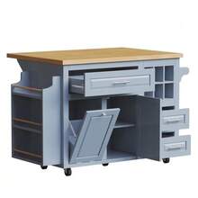 Ergonomic Kitchen Trolley, Serving Trolley With Drawers, Removable Wine Basket, Side Snack Shelf And Waste Bin Space, Multifunctional Rolling Trolley For Kitchen, Dining Room And Bar - Blue - View 9