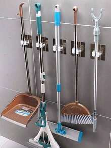 4pcs/1pc Multi-Function Mop Broom Holder, Pot Clip, Wall-Mounted Broom Clip, Self-Adhesive Mop Broom Hook, Detachable Waterproof Non-Slip Hook, Suitable For Home, Bathroom, Kitchen, Garden And Garage Storage, Bathroom/Kitchen/Toilet/Garage Tools, No Drilling Required And Non-Slip (Random Color And Style) - White - View 2