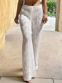 Swim Vcay Mesh Knit Drawstring Waist Cover-Up Pants - Grey - View 1