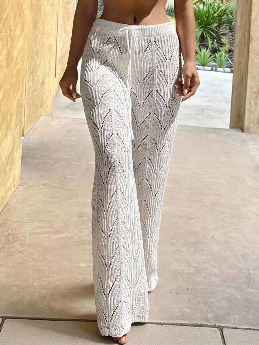 Swim Vcay Mesh Knit Drawstring Waist Cover-Up Pants - Grey - View 1