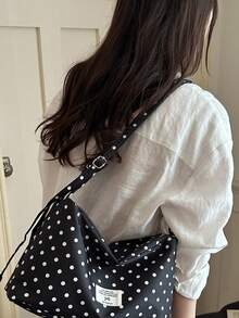 Túi đeo chéo nữ thời trang cổ điển mới 2026, dung tích lớn, phong cách casual chic, họa tiết chấm bi thanh lịch - màu đen - Xem 4
