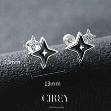 CIREY 1件男士免穿耳耳釘，酷炫暗夜雙星耳夾，星芒軟骨耳釘，時尚個性簡約風星星耳環 - 銀色 - 查看 8