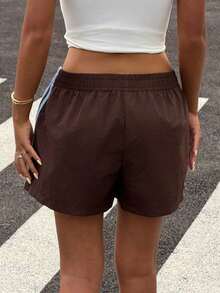 2 piezas Shorts casuales de estilo callejero para mujer con contraste de color en la cinta, shorts de lunares, verano - Multicolor 11 - Ver 4