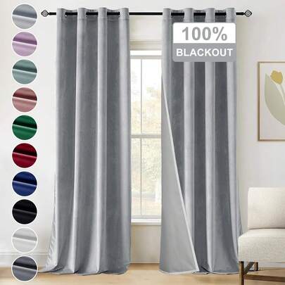 1 tấm rèm nhung đen cản sáng - Chống tia UV, cách nhiệt, cách âm, thích hợp cho phòng ngủ, nhà nông thôn và trường học giúp ngủ sâu giấc (Trọng lượng vải 280g)