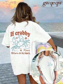 Women's Graphic T-Shirt "If You're Grumpy, Please Go Back To The Beach" With Salty Print, 100% Cotton, Double-Sided Print, Casual Summer Style, Plus Size | Summer Clothes | Vacation Clothes - Women's World Cup Print T-Shirt, 100% Cotton, Short Sleeve, Crew Neck, Casual Style - 白色 1 - 查看 6
