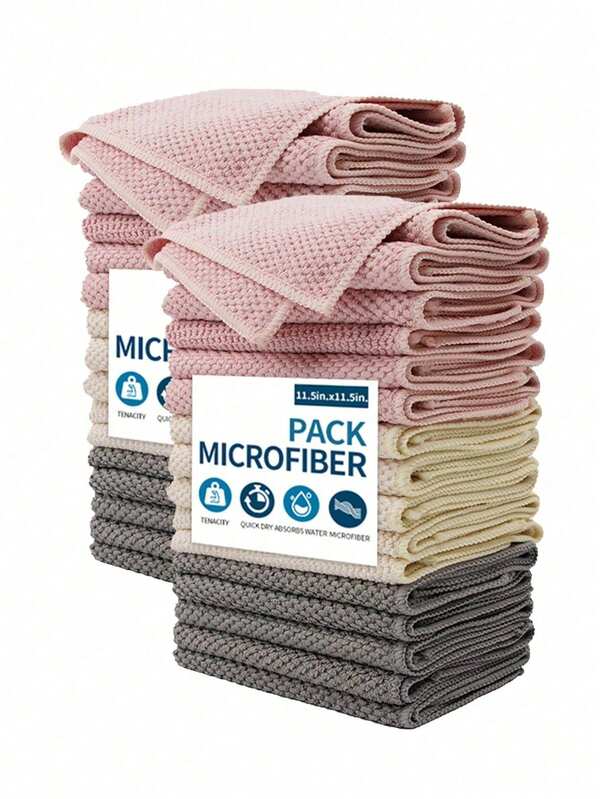 5pcs High Density Microfiber Car Wash Towels, Available In Pink, Gray, Khaki, Household Cleaning Cloth, Double-Sided Thick Absorbent Car Cleaning Cloth, Windshield Wiper, Suitable For Auto Repair Shops, Hotels, Restaurants