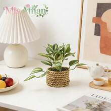1/3pcs Artificial Rattan Small Potted Plants, Hanging Bamboo Planter, Nettle Grass, Seaweed Rope, Green, PE & Polyester Material, Desktop Decor, Suitable For School Dorm, Office, Party, Holiday, Home Entrance, Hotel, Bedroom, Kitchen, Garden Decoration - Multicolor-a - View 7