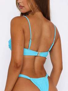 Women's Ruched Underwire Bikini Set, Balconette Top  High Cut Bottom Swimwear - Blue - View 3