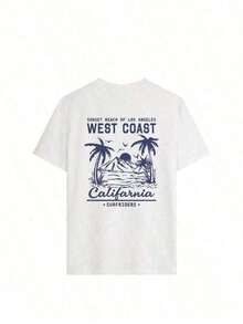 Women's 100% Cotton T-Shirt With A Sun And Beach Print Of West California, Perfect For Summer, The Beach, Music Festivals, And Vacations. It Features A Retro American Graphic Design, Making It A Great Summer And Casual T-Shirt, Ideal For Women's Vacations, With A Fun And  Design. - 白色 - 查看 4
