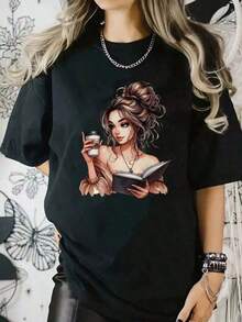 Y2K Style,  Style, The Newest Of 2026, Cute Style, Casual Style, Women's Blouses > Clothing. Lovely Short-Sleeved Women's T-Shirt,  Urban Fashion Top, Casual And Stylish Clothing For Everyday Wear. New Style For Spring, Summer, And Autumn, Breathable And Comfortable, Simple And Versatile, Urban Fashion. 180g (Sizes S-XXXL) - 黑色 - 查看 6