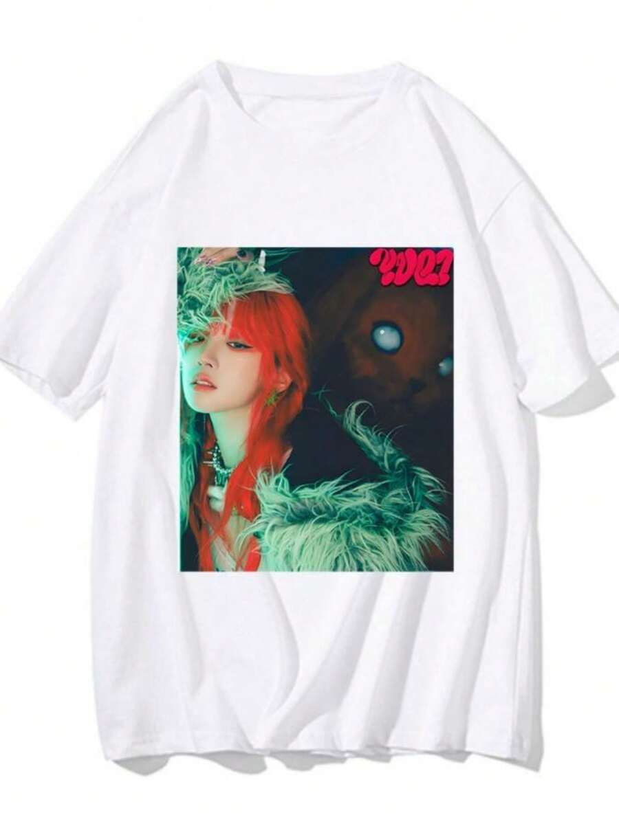 Women's Blouses Summer New Yuqi Album YUQ1 Graphic Printing T-Shirt Popular Korean Style Cotton Men Tee-Shirt Loose Round Neck Women Top Tshirt - 白色 - 查看 1
