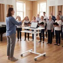 Height-Adjustable Standing Desk, Mobile Sit-Stand Desk With Keyboard Tray, Casters And Steel Frame, White - White - View 4