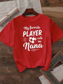 Women's Nana Football Player Design T-Shirt - 180g Double-Sided Brushed Design, Casual Crew Neck, Short Sleeves, Lightweight And Breathable, Suitable For Football Fans, Spring/Summer Casual Wear, Football T-Shirt, Fan Merchandise, Stylish, Comfortable Fit, Fan Apparel. - 紅色 - 查看 7