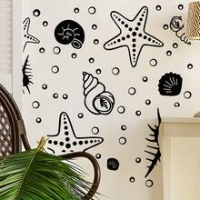 Pegatinas de pared con diseño de conchas marinas, mariscos y burbujas, decoración de pared con temática oceánica y de animales marinos para baño, dormitorio, sala de juegos, cocina y hogar - caparazón - Ver 4