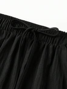 Women's Fashion Shorts Lace Trim Drawstring Elastic Waist Short Pants Summer Casual Shorts - Negro - Ver 8