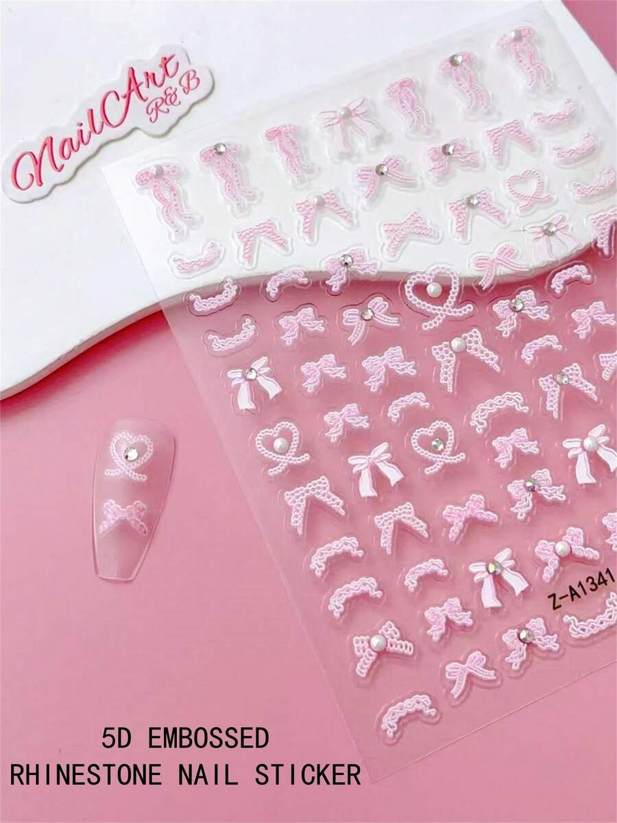 5D 3D 蝴蝶結緞帶美甲貼紙 裝飾美甲貼紙 美甲用品 美甲配件 適用於 DIY 美甲裝飾 - 彩色 - 查看 1