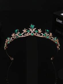 1件女款時尚公主3D皇冠甜美輕奢水鑽生日髮飾髮箍、冠冕、頭冠 - 綠色 - 查看 1