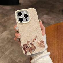 1pc TPU Material Graceful Apricot Lace Intimate Deer Pattern Phone Case Compatible With Apple 17 Pro Max/17/16 Pro Max/15/13/12/11, S20 FE/A15/S24/A55, Note 11/Note 12/Note 13 Pro, Full Coverage Anti-Fall Soft Protective Cover - White - View 4