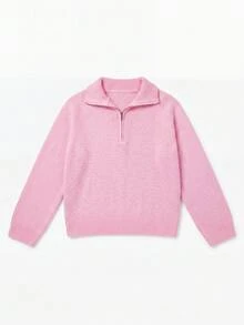 Senya 2026 Women's Pink Half-Zip Knit Sweater, Soft Comfortable Long Sleeve Pullover With Turn-Down Collar, Preppy Casual Loose Fit, Autumn/Winter Everyday Top - Pink - View 10