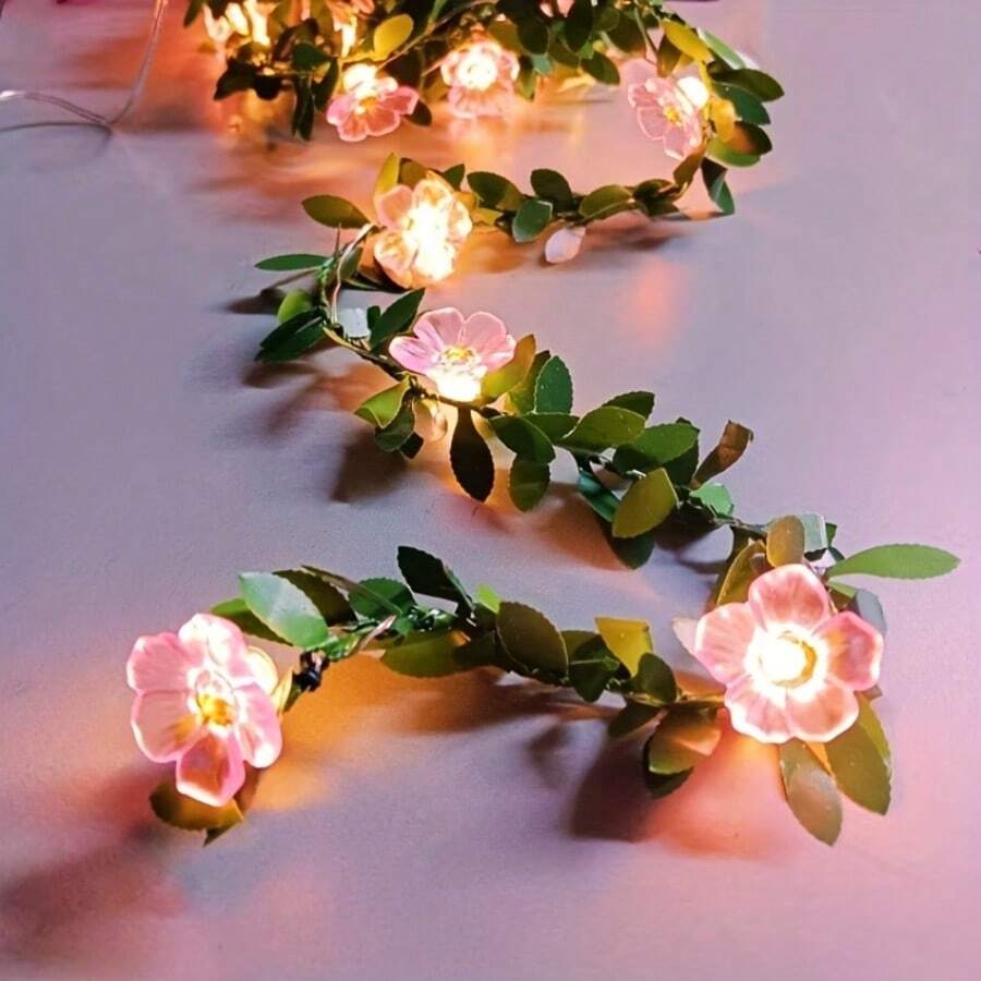 Dây đèn hoa anh đào 200cm, dạng dây leo với đèn LED nhỏ, 20 đèn LED dây đồng, vòng hoa chạy bằng pin, thích hợp trang trí phòng ngủ, tường, Giáng sinh, Ngày lễ tình nhân, đám cưới, tiệc sinh nhật. - Dây đèn trang trí hình hoa anh đào - Xem 1