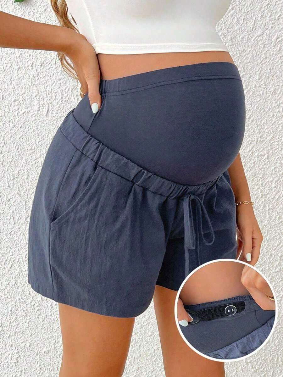 Pantalones Cortos Casuales De Verano De Maternidad Con Cintura Ajustable - Azul marino - Ver 1