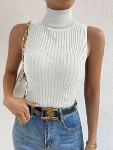 Top de cuello tortuga tejido de canalé - Beis - Ver 6
