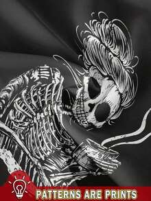 Top tipo camiseta de mujer con estampado de calavera, informal para el té de la tarde de verano - Gris Oscuro - Ver 3