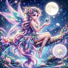 1pc DIY Diamond Art Kit - Moon Fairy Pattern, Round Diamond Mosaic Art Craft Kit, Suitable For Beginners, Home Wall Decor, Unique Gift, No Frame - No Frame - View 1