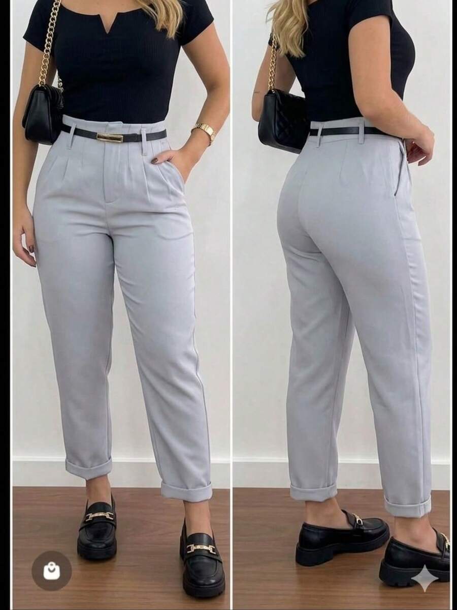Tailored Trousers With A Carrot-Style Belt, ZA Type. - 1條灰色褲子 - 查看 1