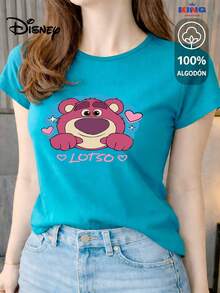 This High-Quality 100% Cotton T-Shirt Guarantees Exceptional Softness To The Touch, A Round Neck With A "Disney Heart Stars" Print, And Short Sleeves. - 綠松石 - 查看 1