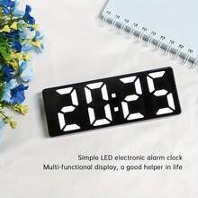 Large Modern LED Digital Clock With Date And Temperature Display - White Frame With Black Mirror Dial, 12/24 Hour Mode, Snooze Function, Battery/DC Powered (AAA Batteries Not Included) - Bedside Clock, Suitable For Office - Digital Clock Radio - 1PC - View 16