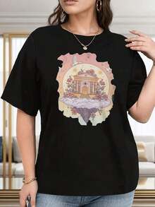 Under The Radar Women's T-Shirt, 1 Piece, Soft Fabric, Plus Size. Plus Size Women's T-Shirt - Soft Graphic Tee In Pastel Pink And Yellow - Lightweight And Breathable Casual Top For Everyday Wear - Casual Outfit For All Seasons - Clothing For All Seasons. 100% Cotton. - Unisex Short Sleeve Crew Neck T-Shirt, Urban Vintage Style, Loose Fit. - 黑色 - 查看 7