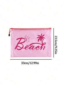 防水時尚海灘包，印有「Beach」字樣、棕櫚樹與太陽圖案。大容量透明化妝包配尼龍拉鍊，輕巧便攜，可存放防曬霜、零食、比基尼和海灘必需品。適合春夏收納，耐用，完美適用於游泳、海灘、潛水和夏季度假、返校。生日、節日、派對、婚禮（伴娘）的理想禮物與紀念品 - 彩色 - 查看 8